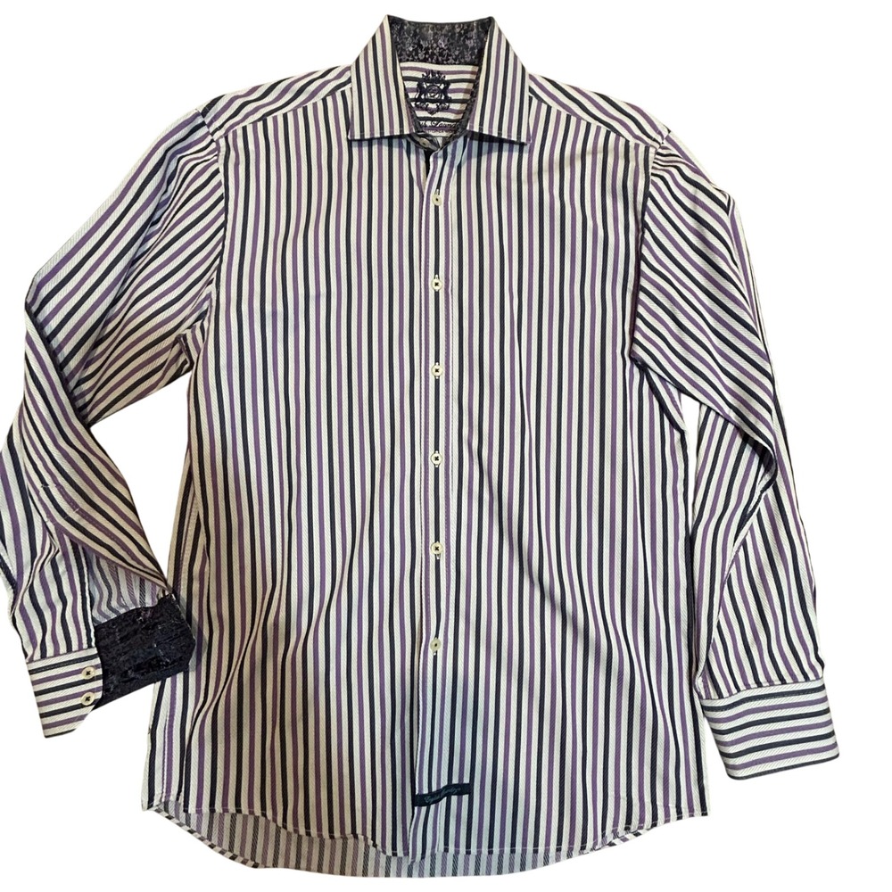 English Laundry Mens Striped Dress Shirt Purple Button Down Size‎ 16 34/35